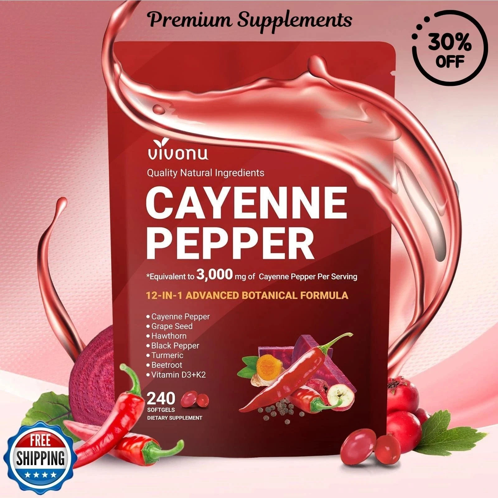 3 Pack Cayenne Pepper Softgels Supplement Chilli Body Supplement Boosts Energy