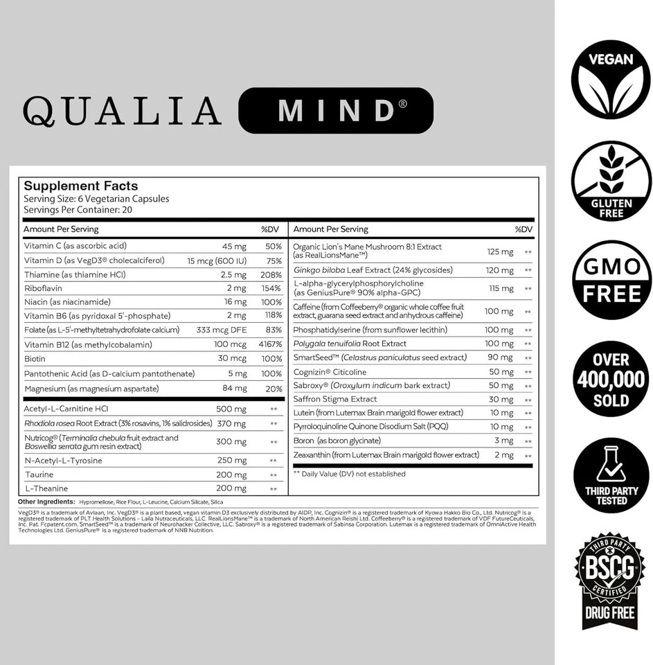 2 Pack Qualia Mind Brain 2.0 Supplement Nootropics – 120 Capsule Supplement