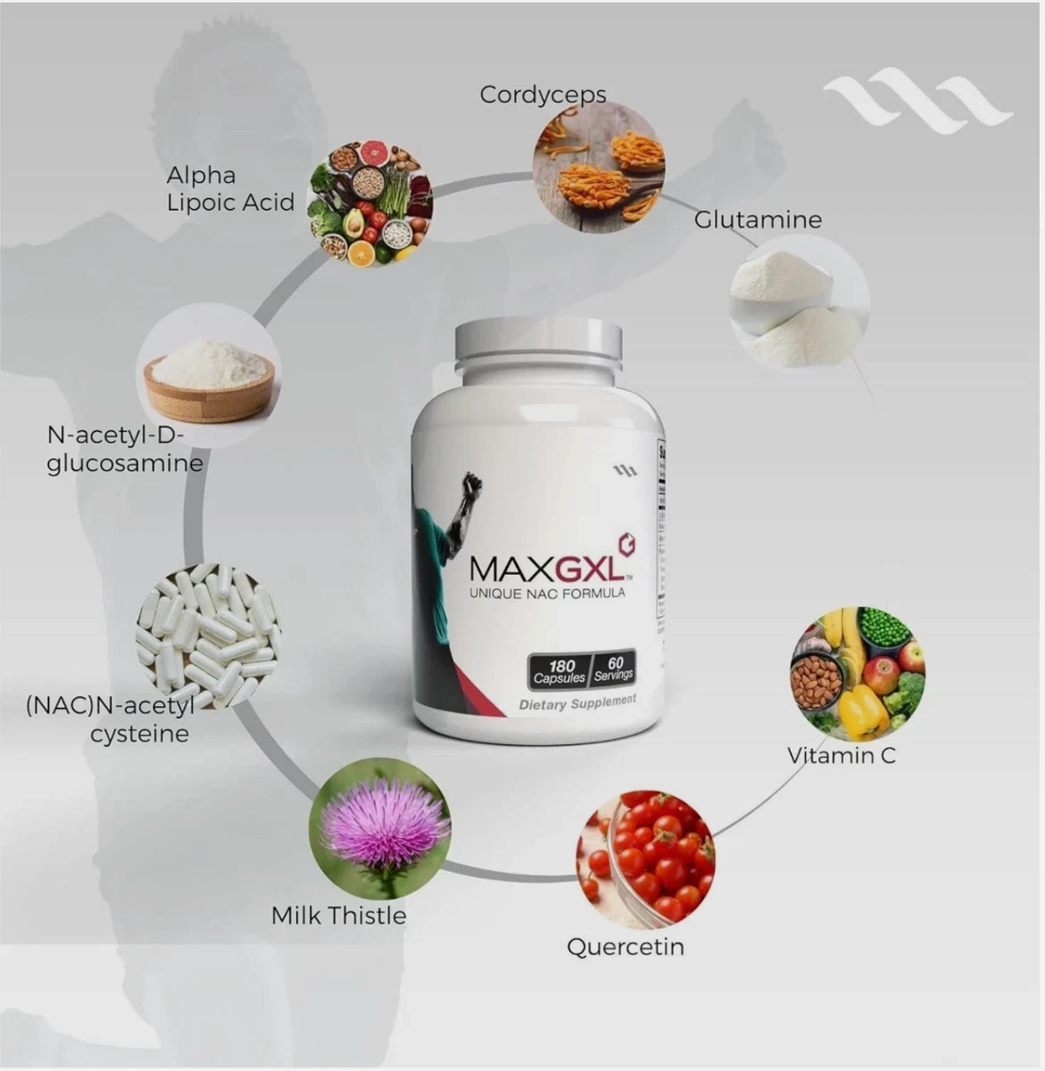 Max International Max GXL Unique NAC Formula 180 Vegetable Capsules, 60 Servings