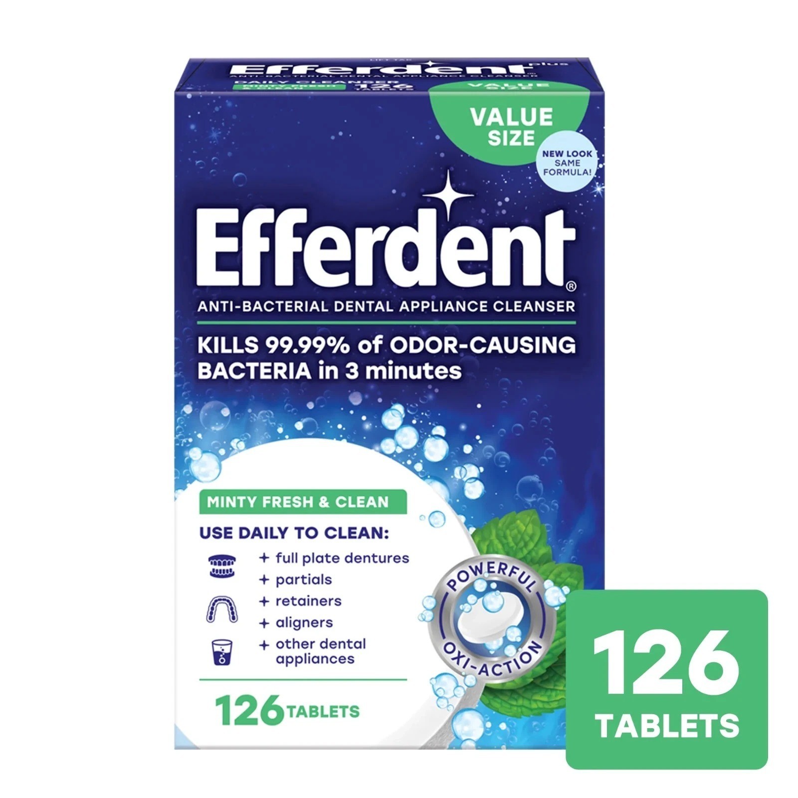 NEW Efferdent Retainer & Denture Cleaner Tablets Minty and Fresh Clean 126 Count