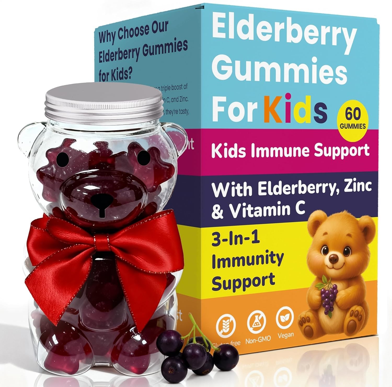 Elderberry Gummies for Kids with Vitamin C & Zinc Immune Health | 60 Gummies