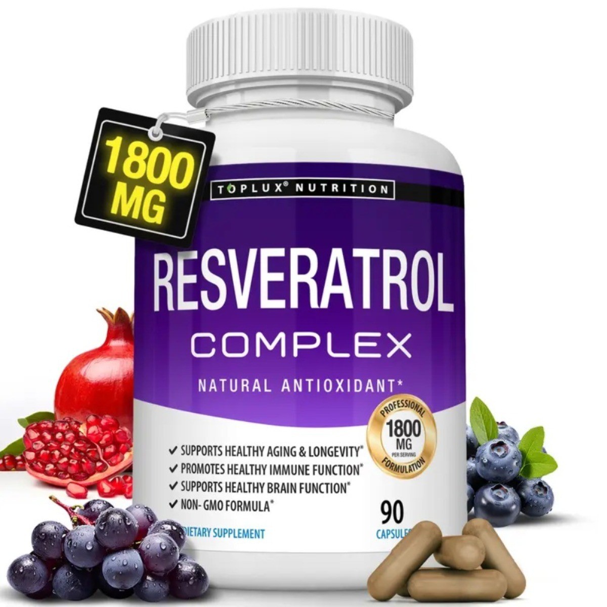 Toplux Resveratrol 1800mg – Natural High Potency Antioxidant for Cellular Health