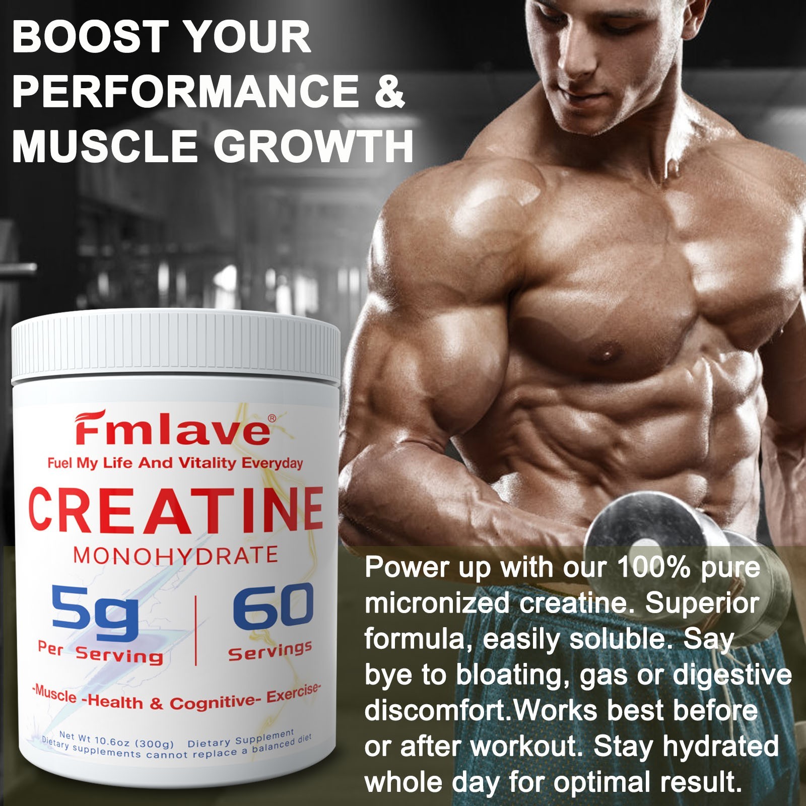 Creatine Monohydrate Micronized Powder 3x 300G – 3x 60 Servings – Unflavored 3pc