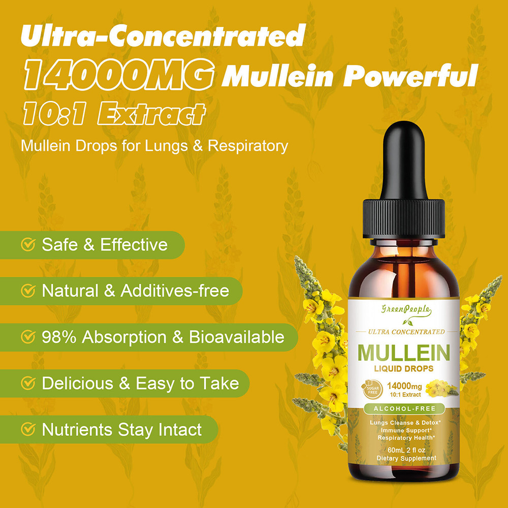 60ML Mullein Drops for Lungs Cleanse Mullein Leaf Extract Vegan Non-GMO