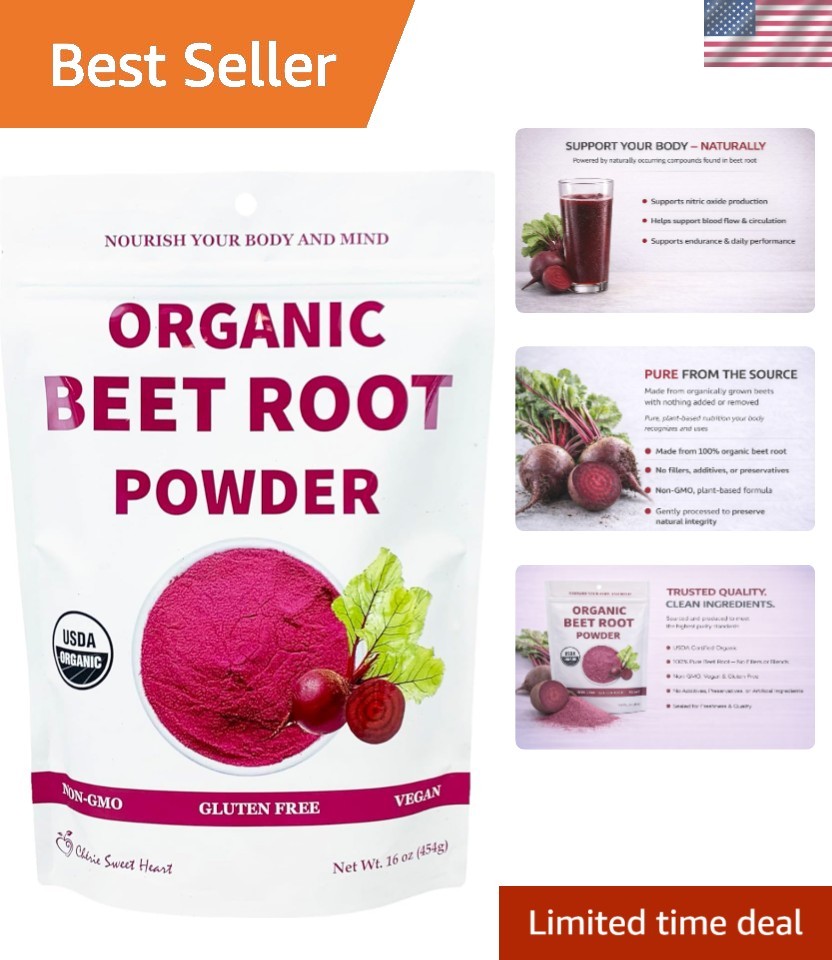 Raw Non-GMO Beet Root Powder – Unflavored, 1 LB, Perfect for Smoothies & Shakes