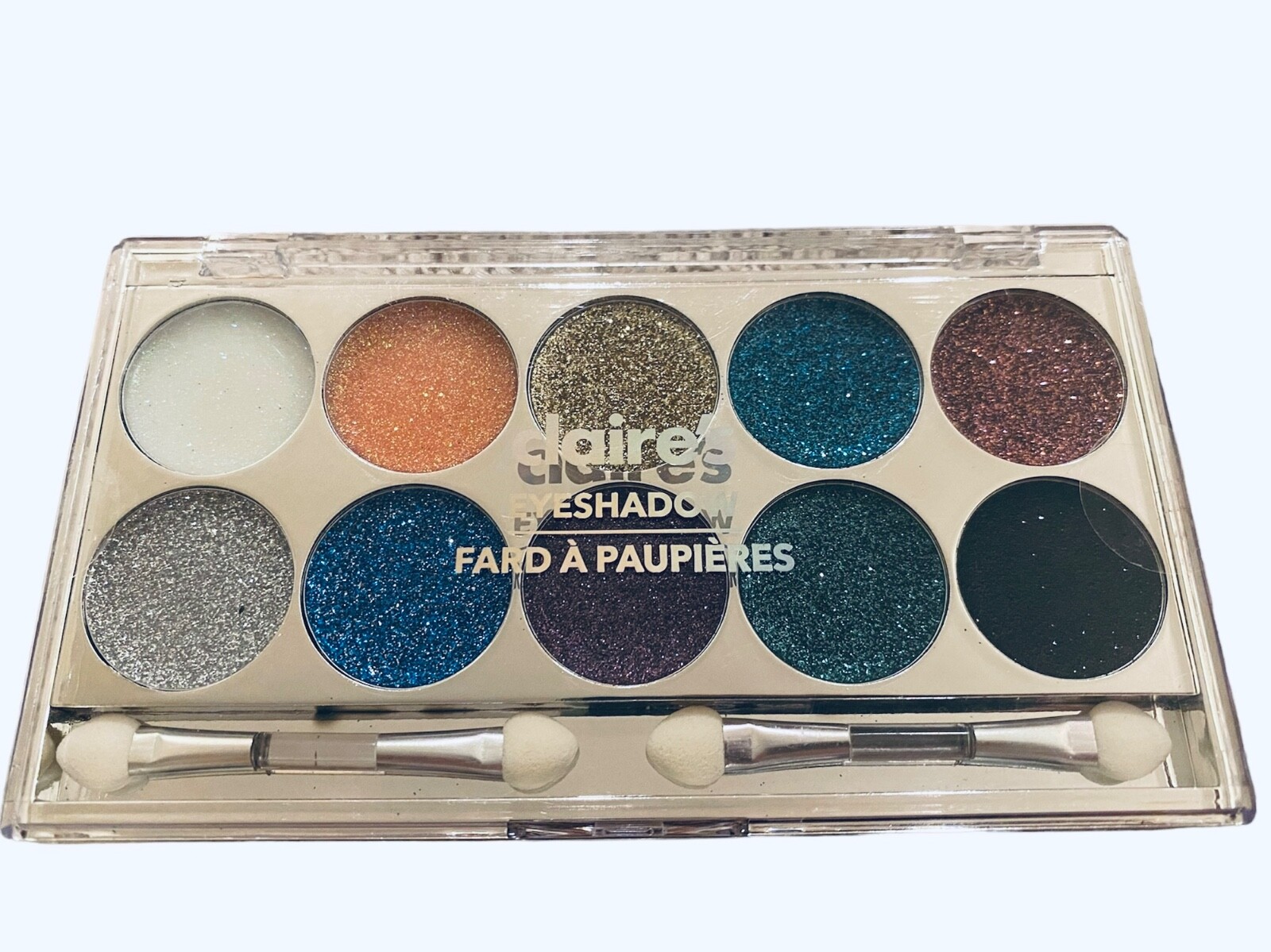 Claire’s 10 Eyeshadow Palette Sparkle Glitter blue purple white silver gold NEW