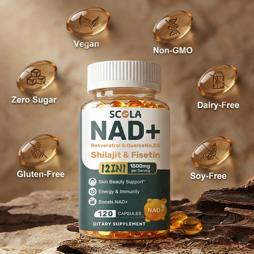 12 IN 1 NAD Supplement, 1500mg Resveratrol Containing Supplement, 120 Capsules