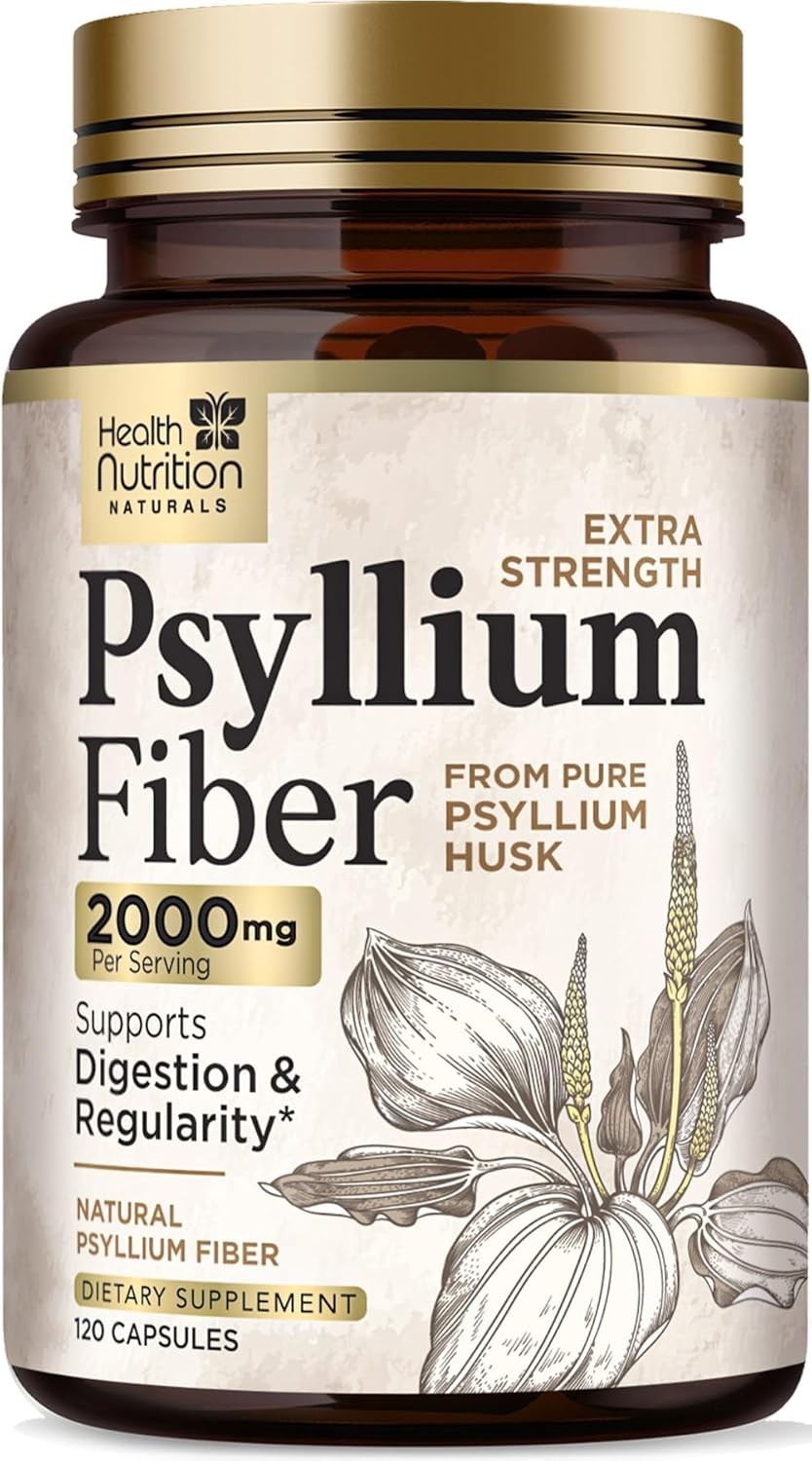 High Absorption Psyllium Husk Fiber Caps 1500 mg, Natural Soluble Fiber Capsules