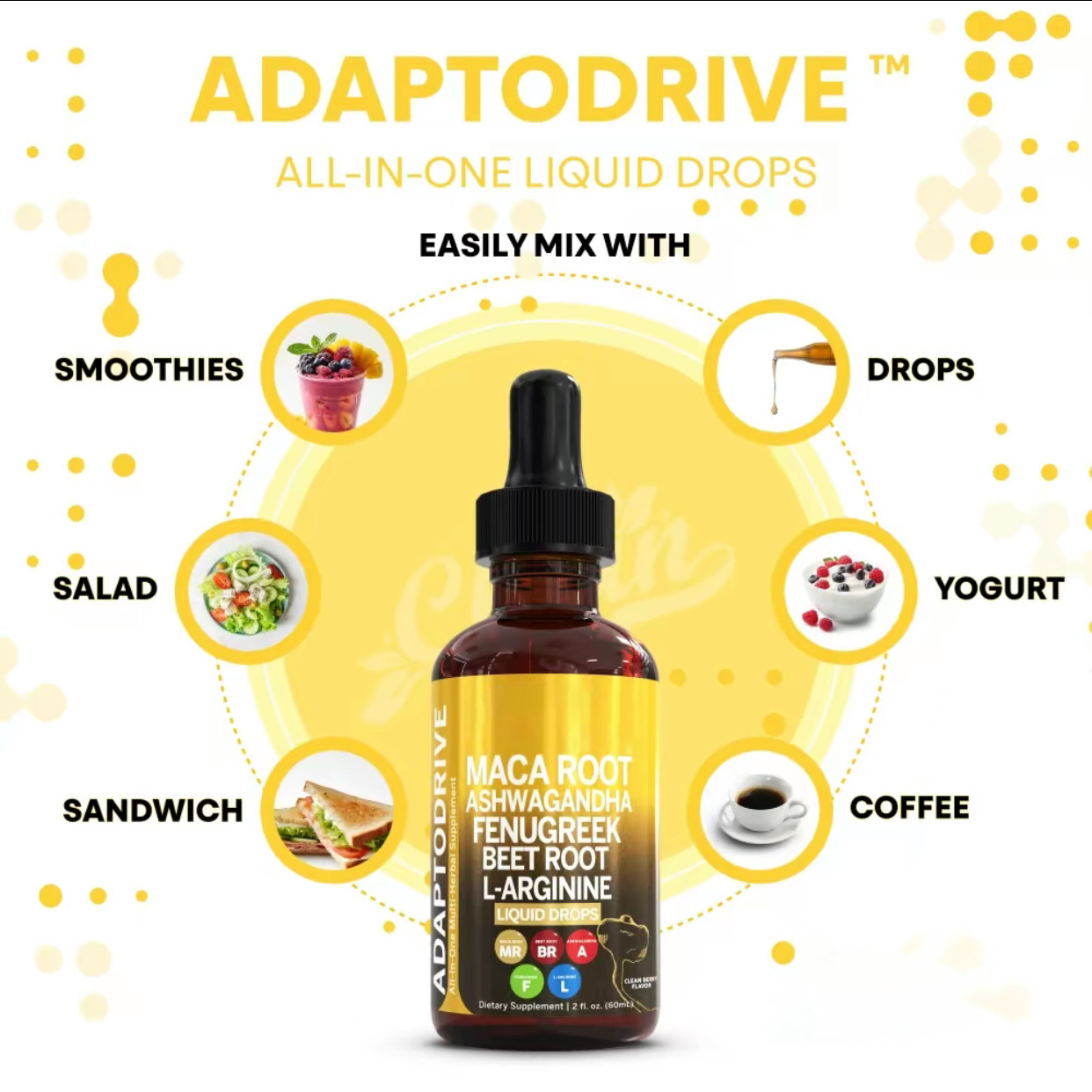 Organic Maca Root Liquid Drops with Ashwagandha,Fenugreek,Beet Root and LArginin