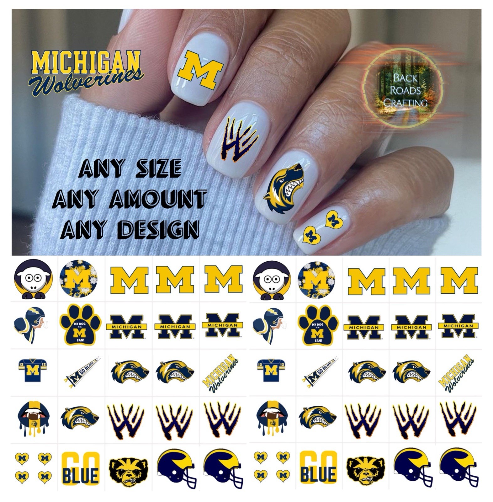 Michigan Wolverines Waterslide Nail Decals Set Of 50 Instructions & Bonus JH