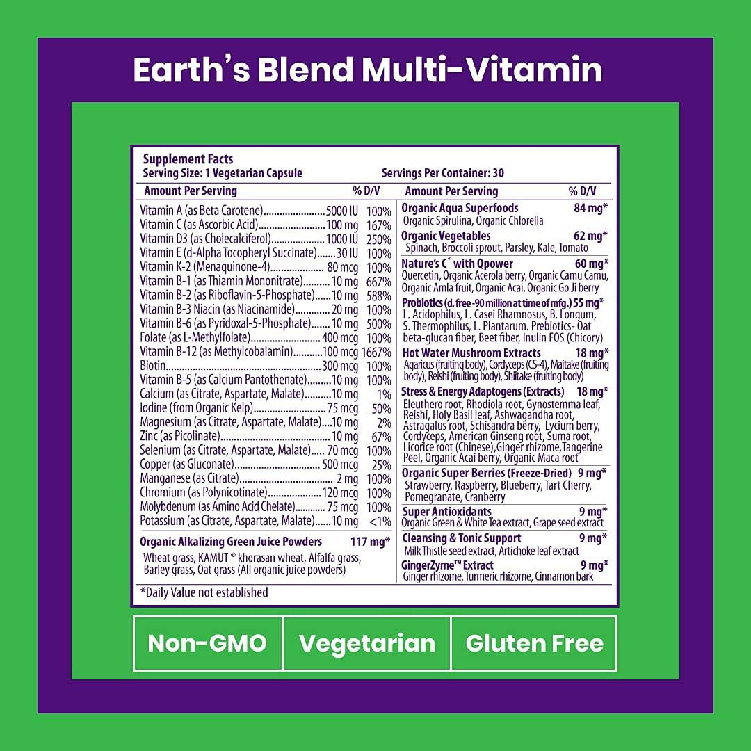 Earth’S Blend Once Daily Multivitamin for Men, No Iron, 48 Organic Superfoods, P