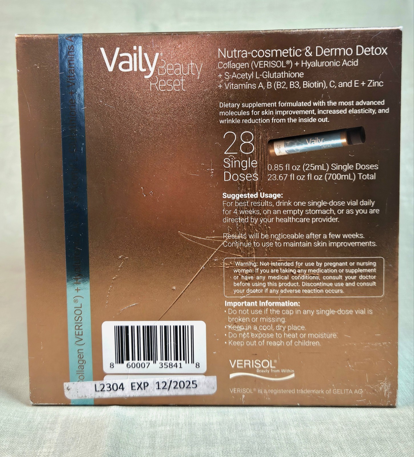 Vaily® Beauty Reset Collagen VERISOL Hyaluronic Acid Glutathione 28-Dose 12/25