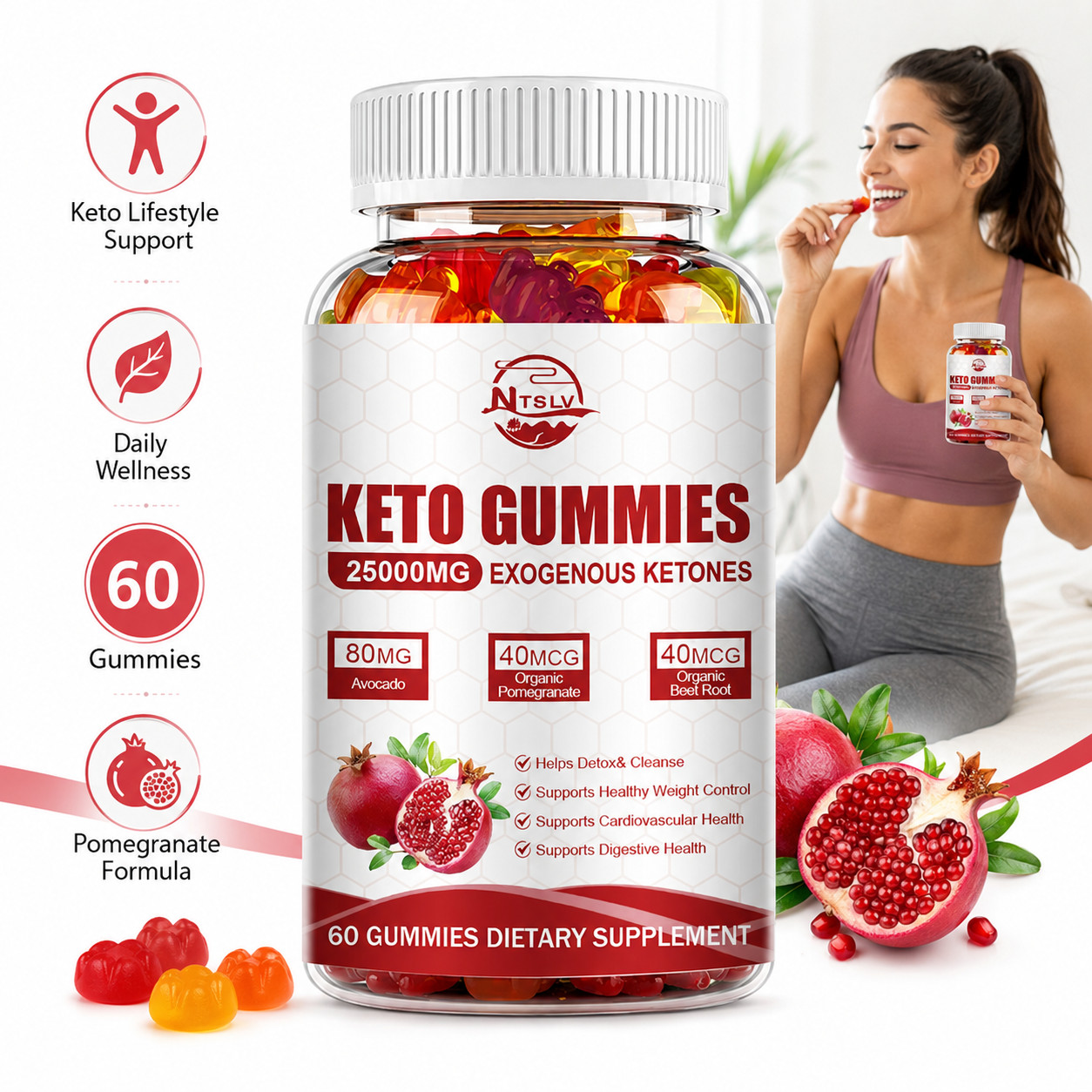 Keto Gummies 25000mg 60 Count Exogenous Ketones Supplement