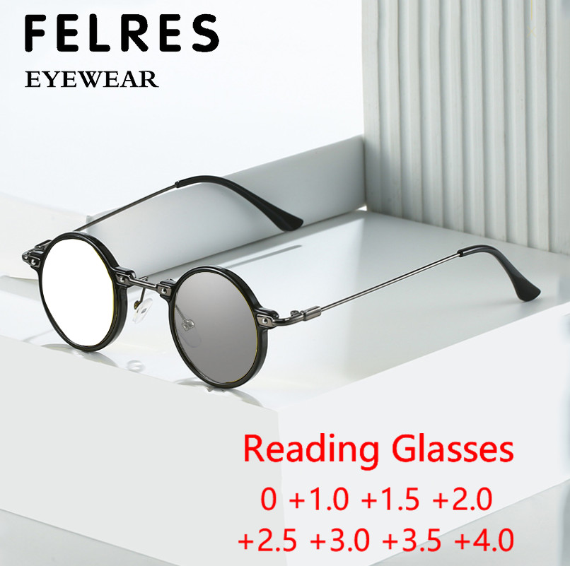 New Men Women Round Photochromic Reading Glasses Outdoor Personality Sunglasses