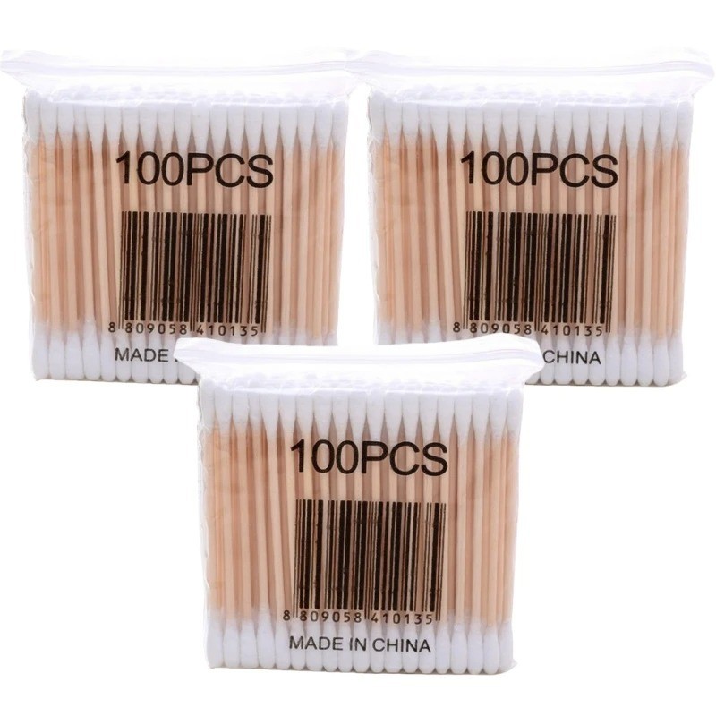 Cotton Swab Storage Box Double Head Wood Baby Cotton Swabs Transparent Square Ba