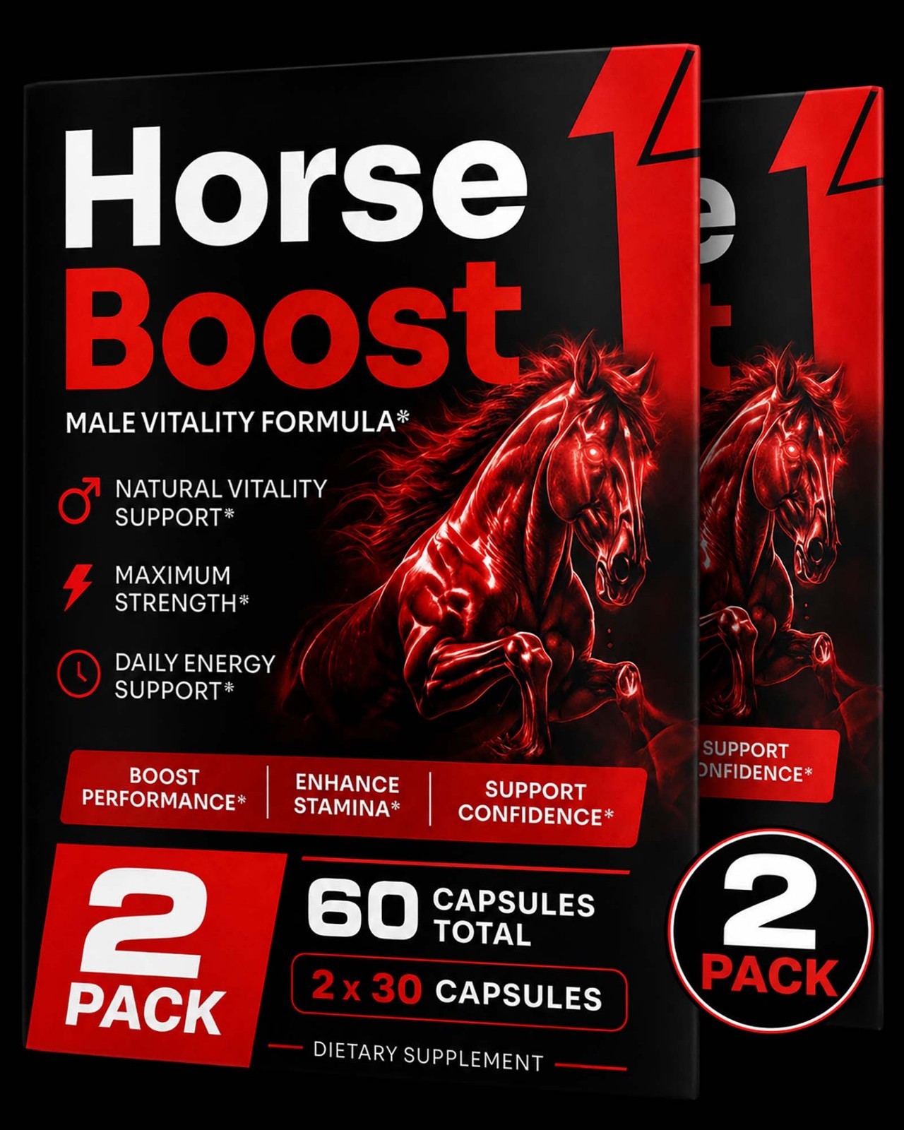 Horse Boost Men’s Health Support Capsules 2 Pack 30 Count Bottles 60ct Sealed