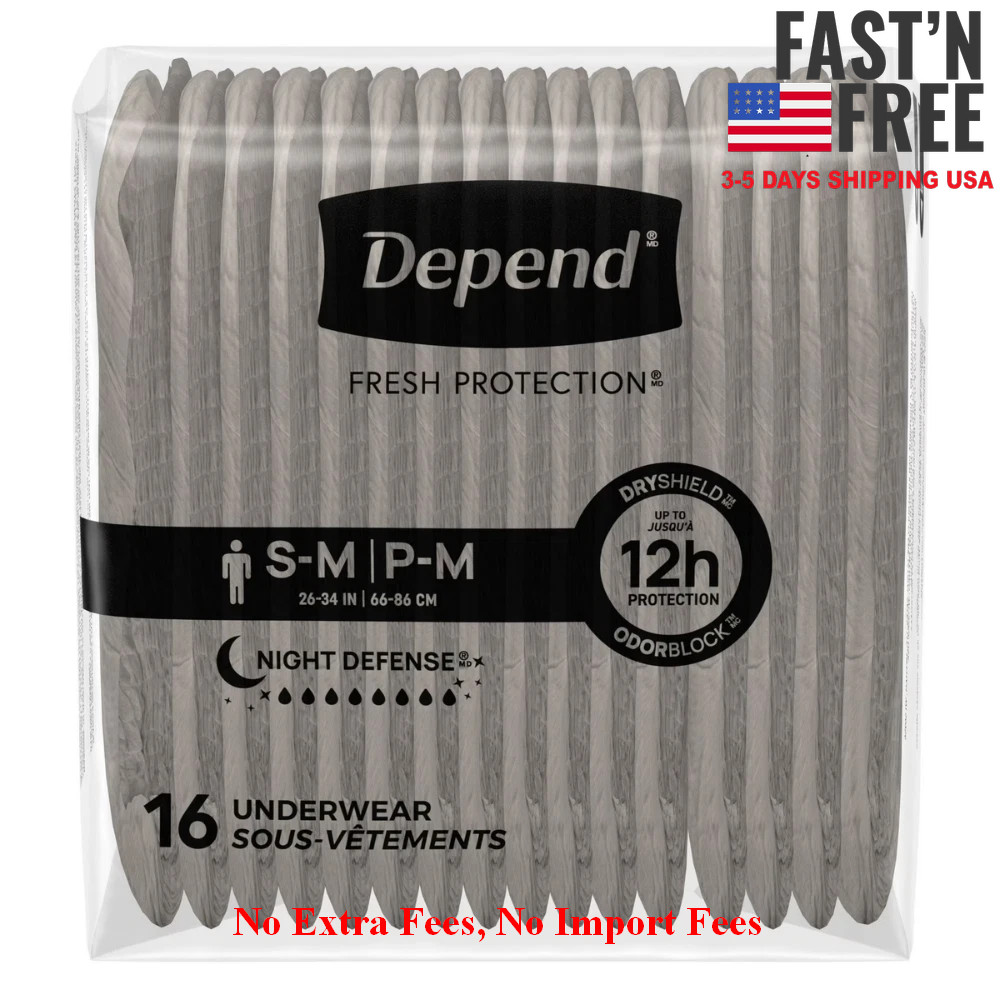 Depend Night Defense Men Incontinence Underwear, Adult Diapers, S/M, 64 Count