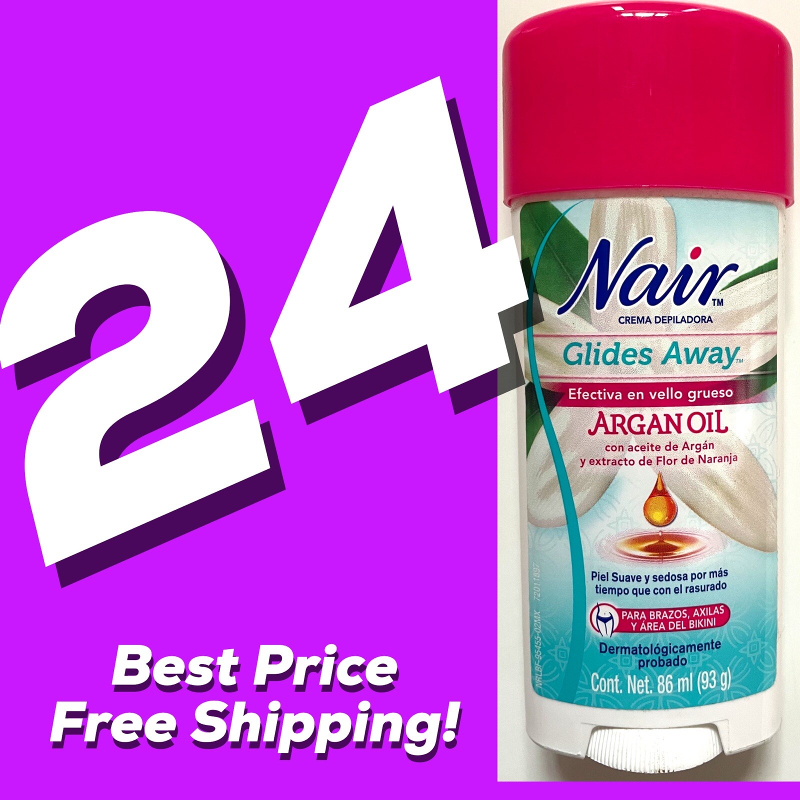 24 Pack NAIR Hair Remover Cream Nourish Glide Away Argan Women Men Unisex Lot