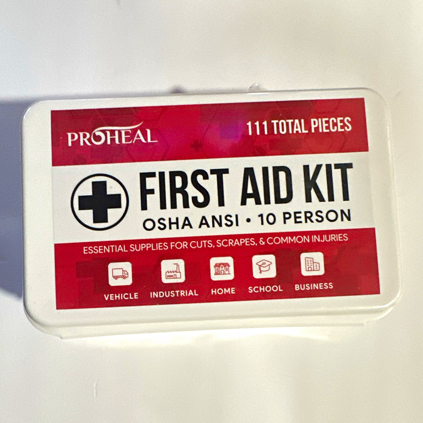 ProHeal OSHA ANSI First Aid Kit 10 Person 111 Pieces White Case PH-16621H