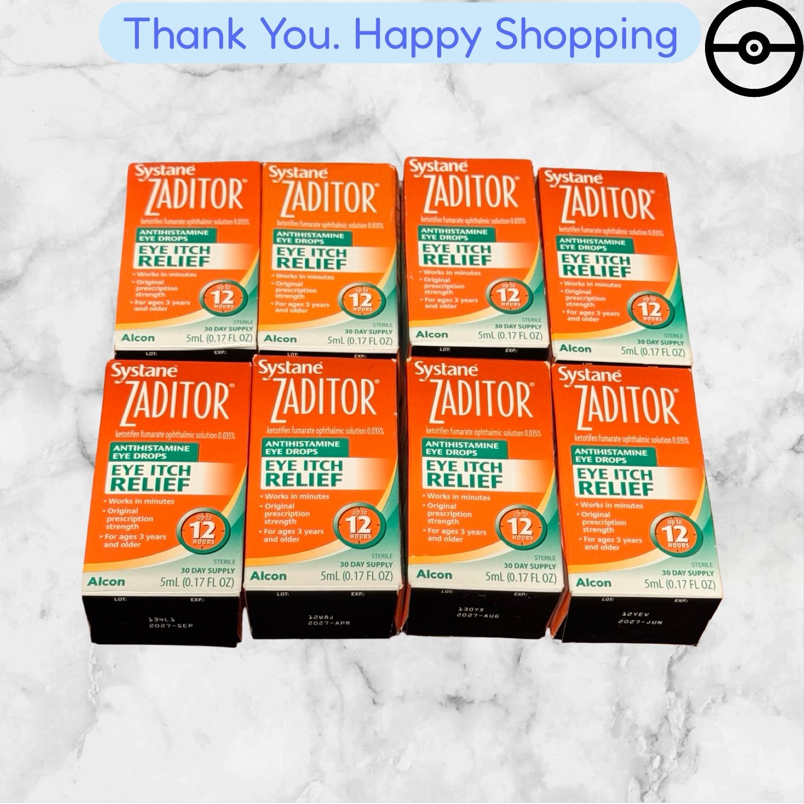 8 X -SYSTANE ZADITOR ANTITHISTAMINE EYE DROPS-5ML-0,17OZ(30DAYS SUPPLY)DATE 27+