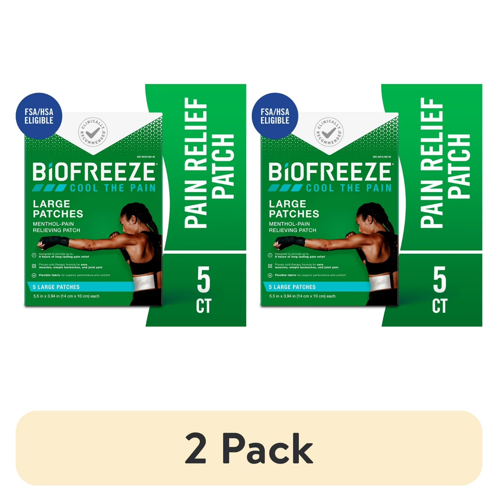 (2 pack) Biofreeze Pain Relief Patches, Pain Relievers, Menthol, 5 Count