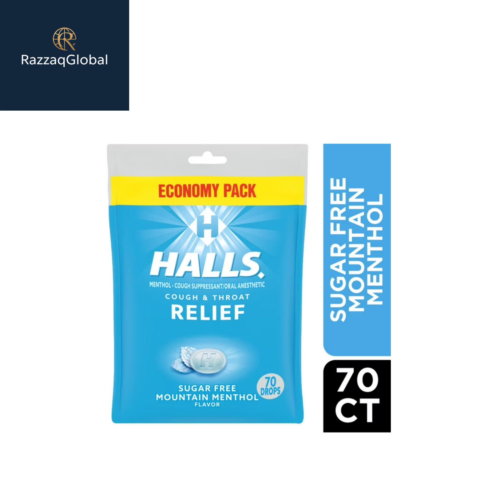 HALLS Relief Mountain Menthol Sugar Free Cough Drops, Economy Pack, 70 Drops
