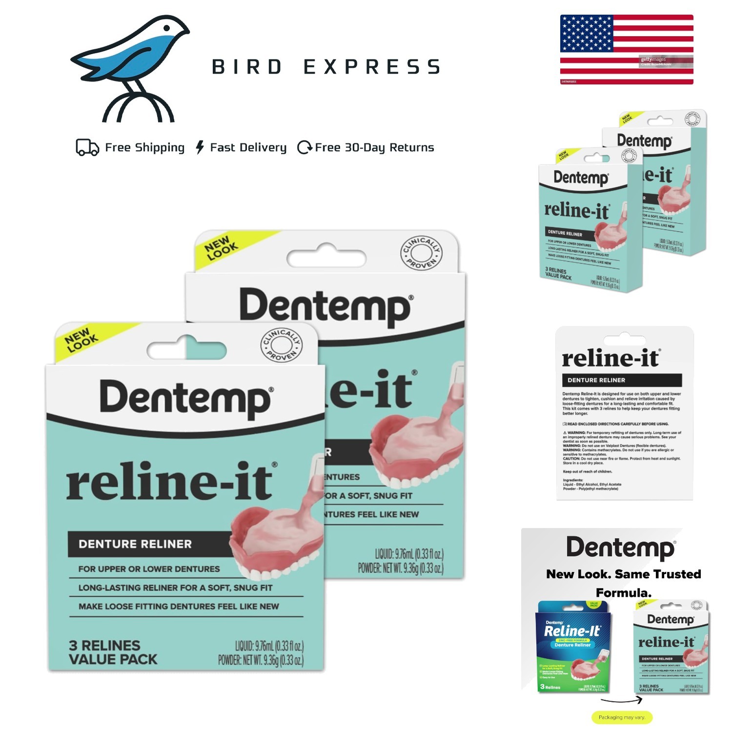 Denture Reline Kit Advanced Formula for Upper & Lower Dentures 2 Pack, 6 Relines