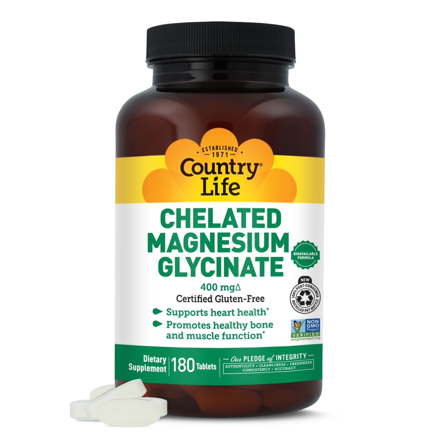 Country Life Chelated Magnesium Glycinate 400mg – High 180 Count (Pack of 1)