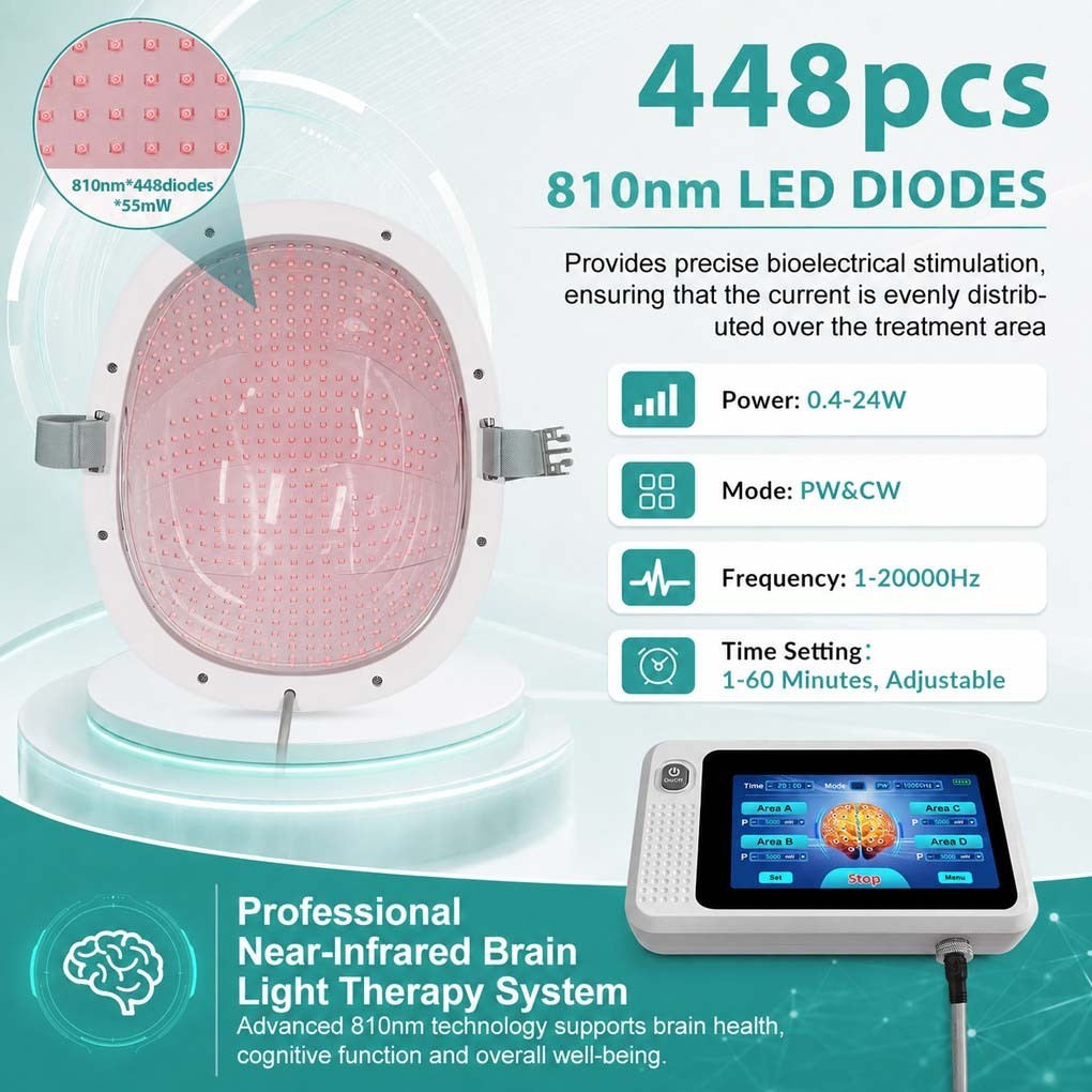 24W 448 Diodes 810nm Near Infrared Brain Helmet for Alzheimer Parkinson 4-Zones