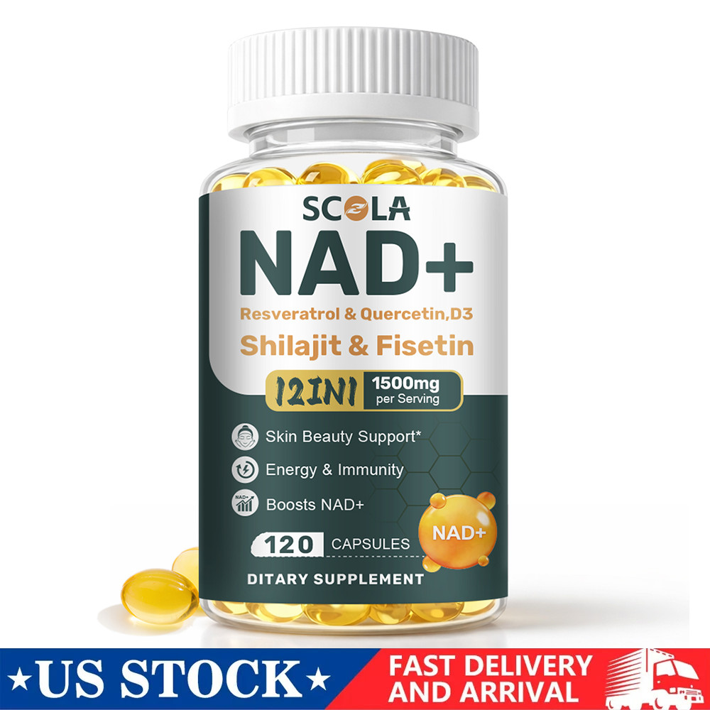 12 IN 1 NAD Supplement, 1500mg Resveratrol Containing Supplement, 120 Capsules