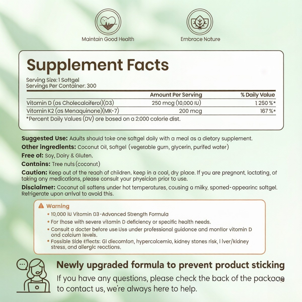 VEV D3 K2 10000IU Complex – 300 Softgels, Bone & Immune Support