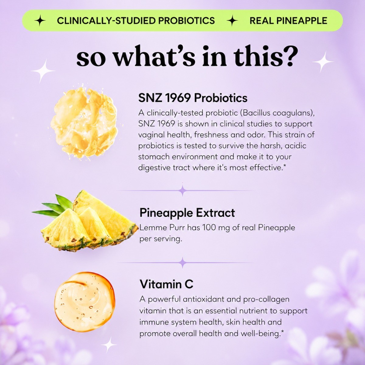 Lemme Purr Vaginal Probiotic Gummies, 60ct ,Pineapple Flavor | pH & Odor Support