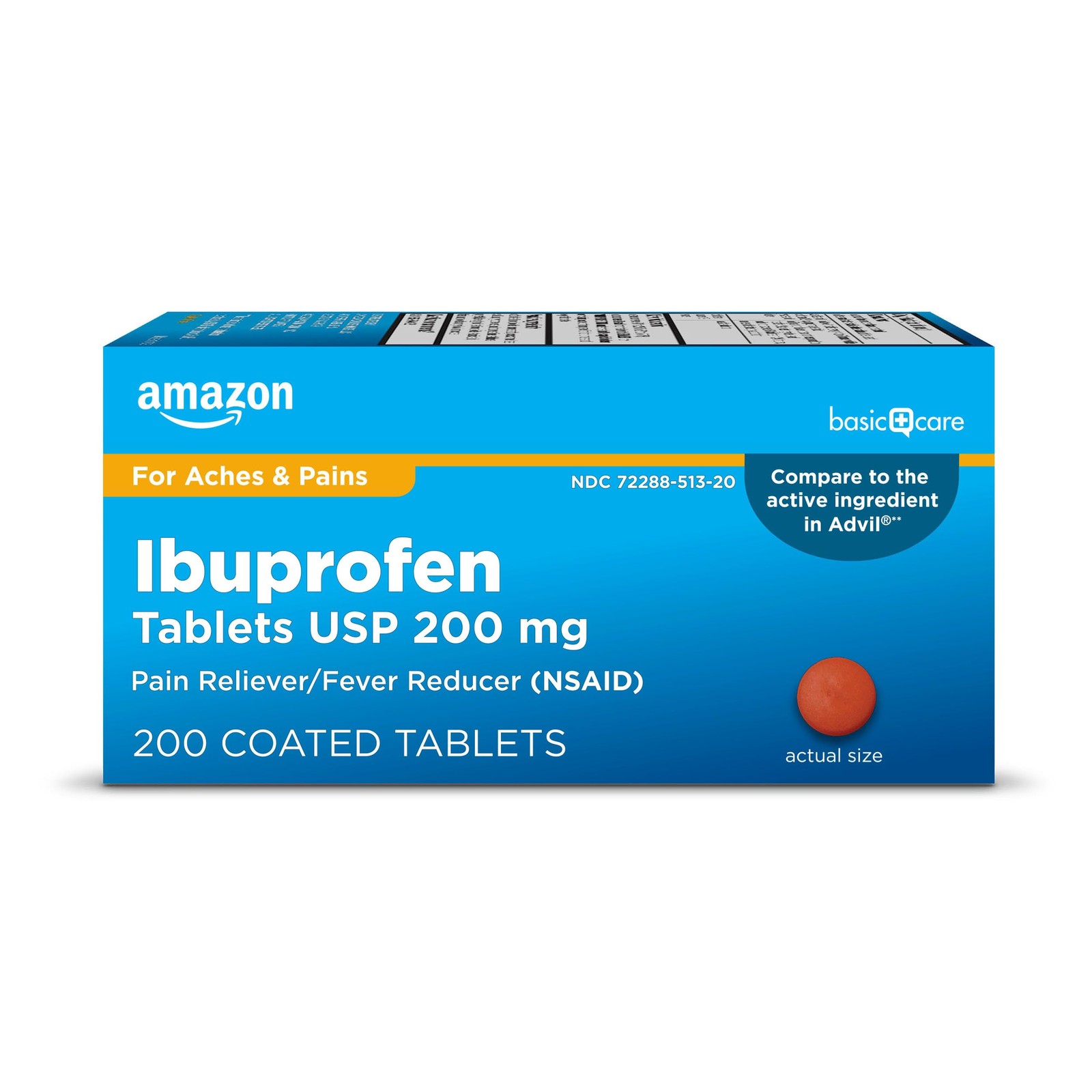 Amazon Basic Care Ibuprofen Tablets, Fever Reducer and 200 Count (Pack of 1)