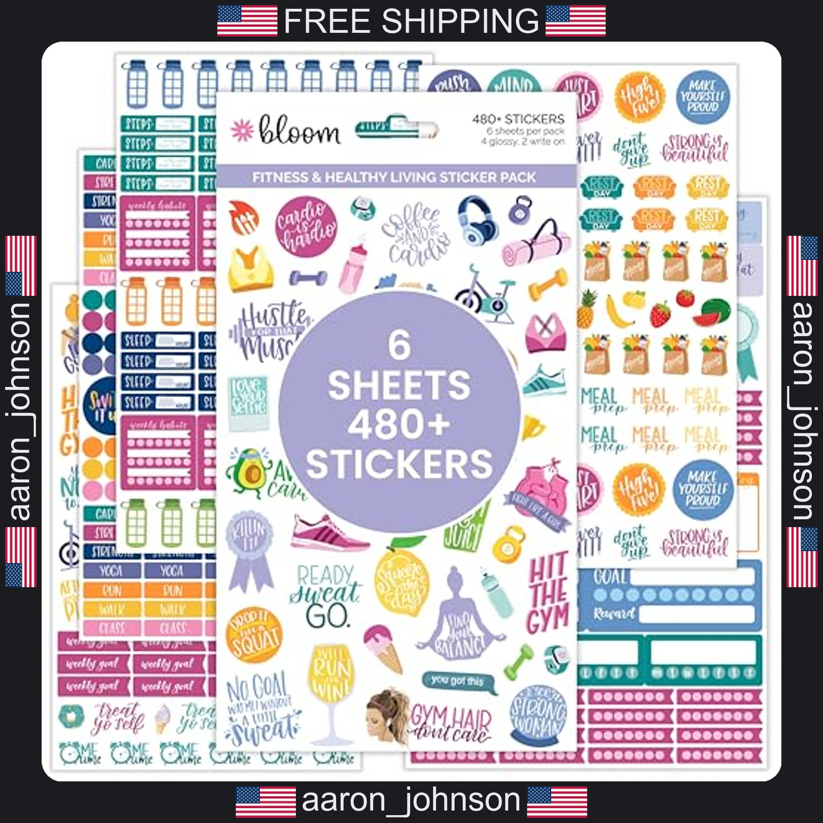 Bloom Daily Planners health wellness fitness stickers set 6 sheets