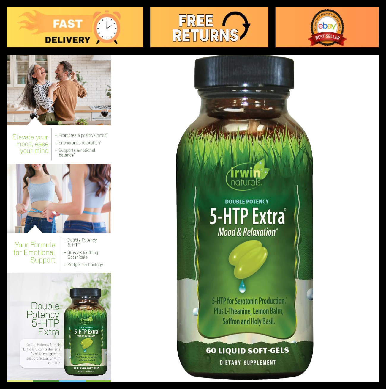 Double Potency 5-HTP Extra – Relaxation & Mood Support – 60 Liquid Softgels