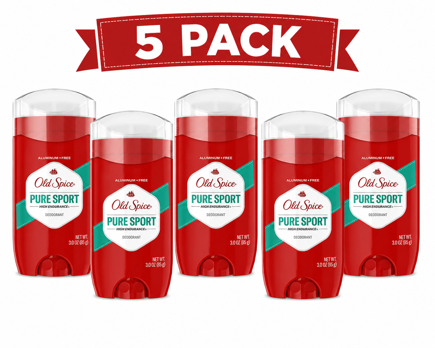 Pack of 5 – Old Spice High Endurance Deodorant for Men, Pure Sport Scent, 3.0 oz
