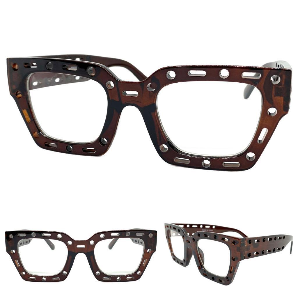 Men or Women Classic Modern Retro Clear Lens EYE GLASSES Large Thick Brown Frame