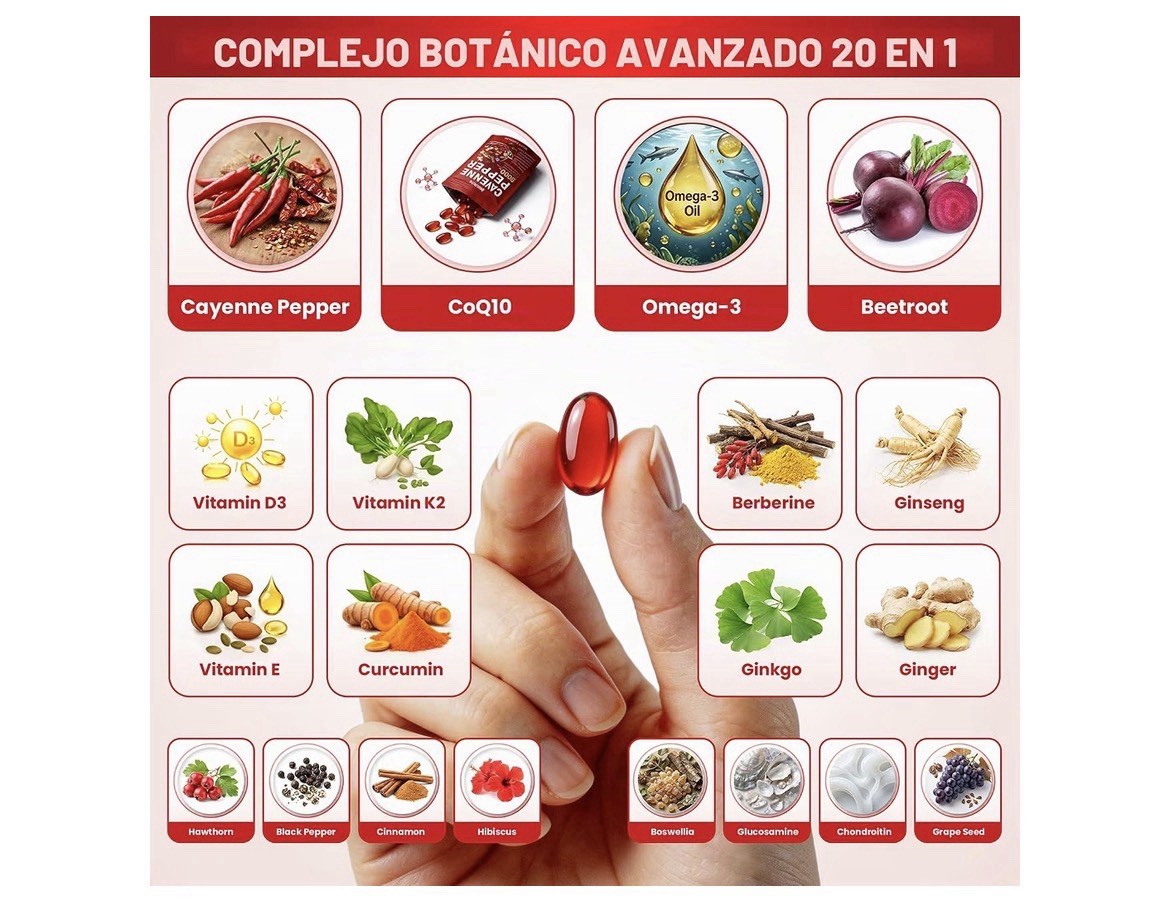 Cayenne Pepper 3000mg Softgels 20-in-1 Capsaicin D3 K2 CoQ10 Omega-3 Turmeric