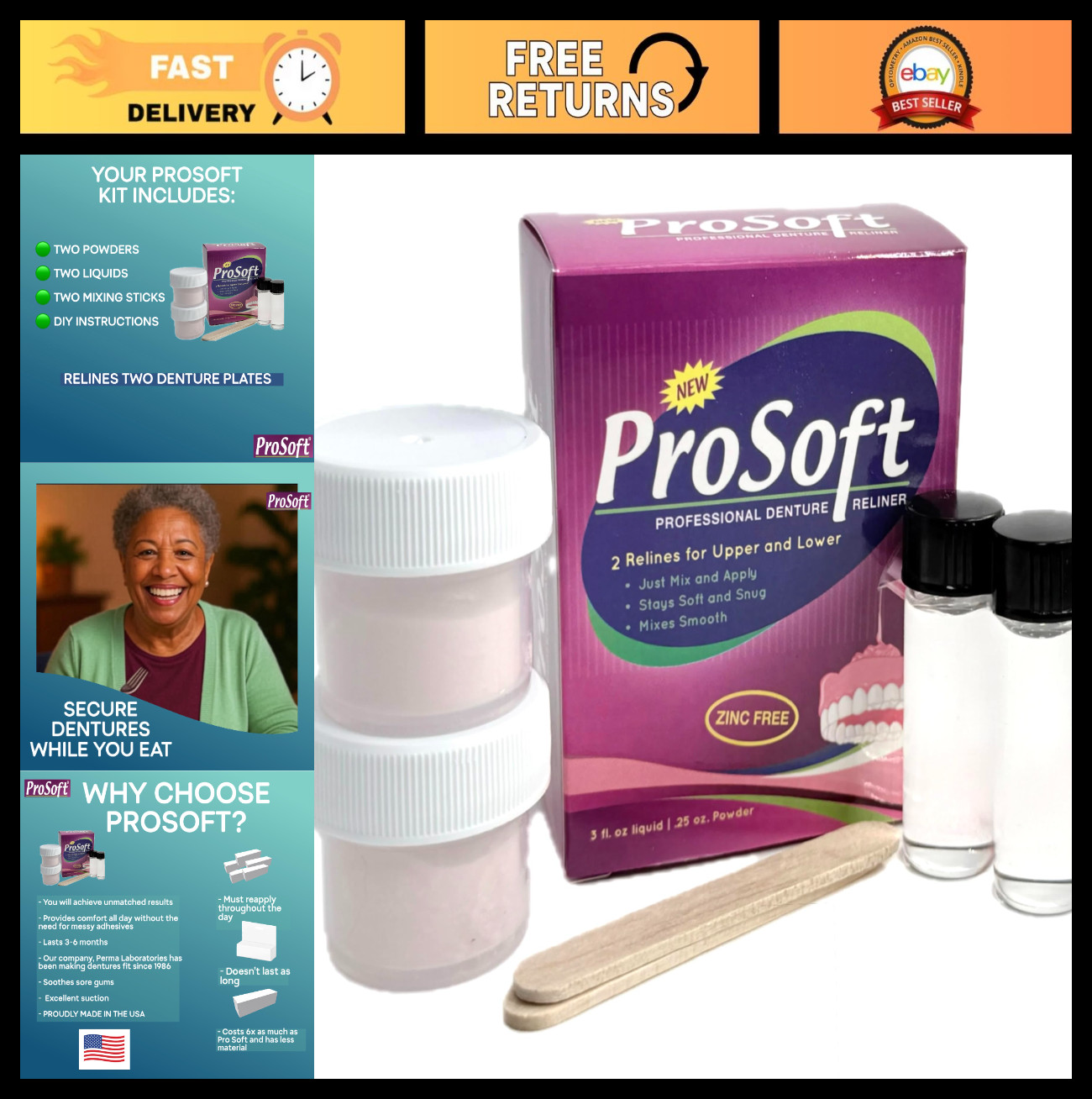 Custom-Fit Denture Reline Kit – Relines 2 Plates | Cushion for Loose Dentures