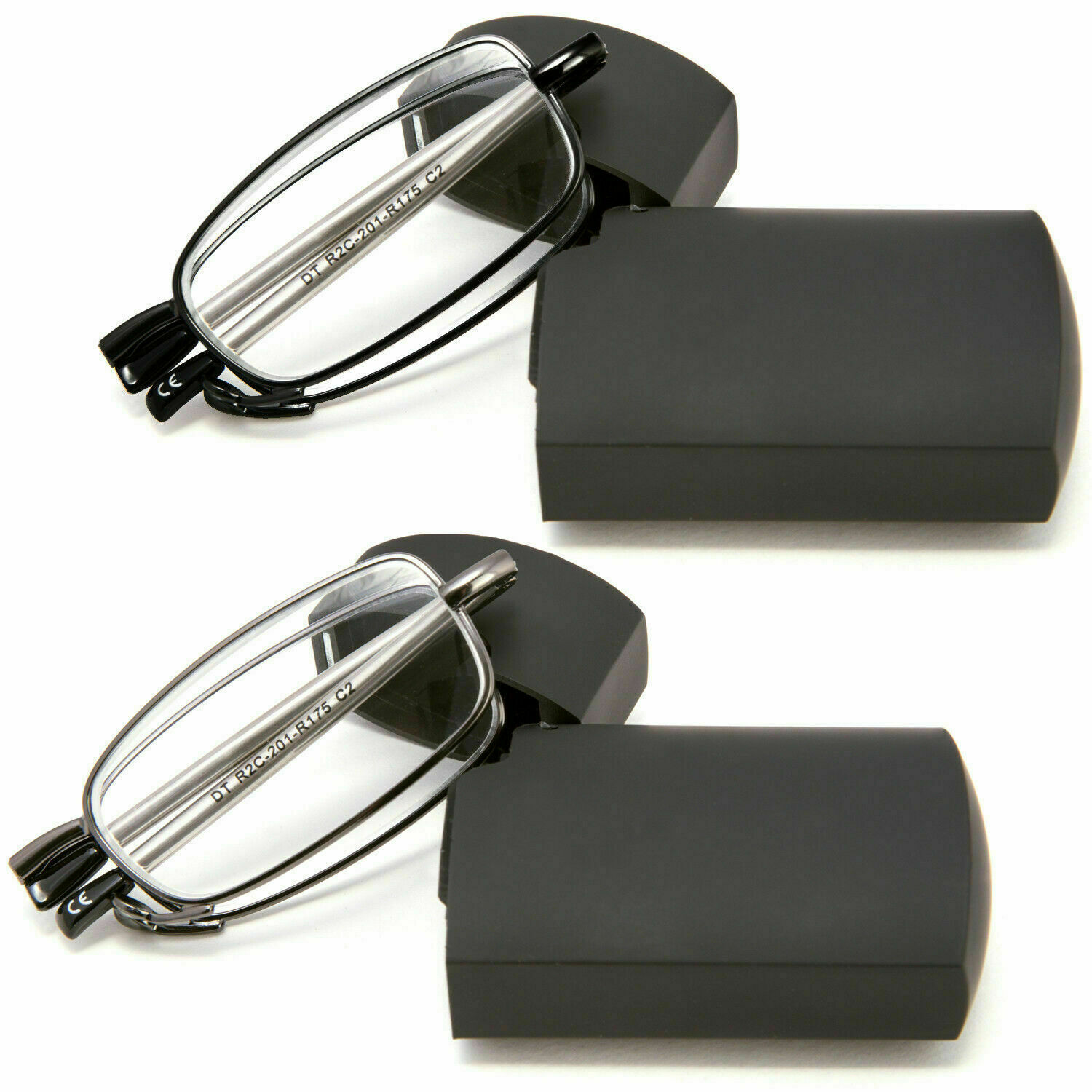 2 Pair Metal Compact Folding Anti-Blue Light Reading Glasses W/ Carrying Case US