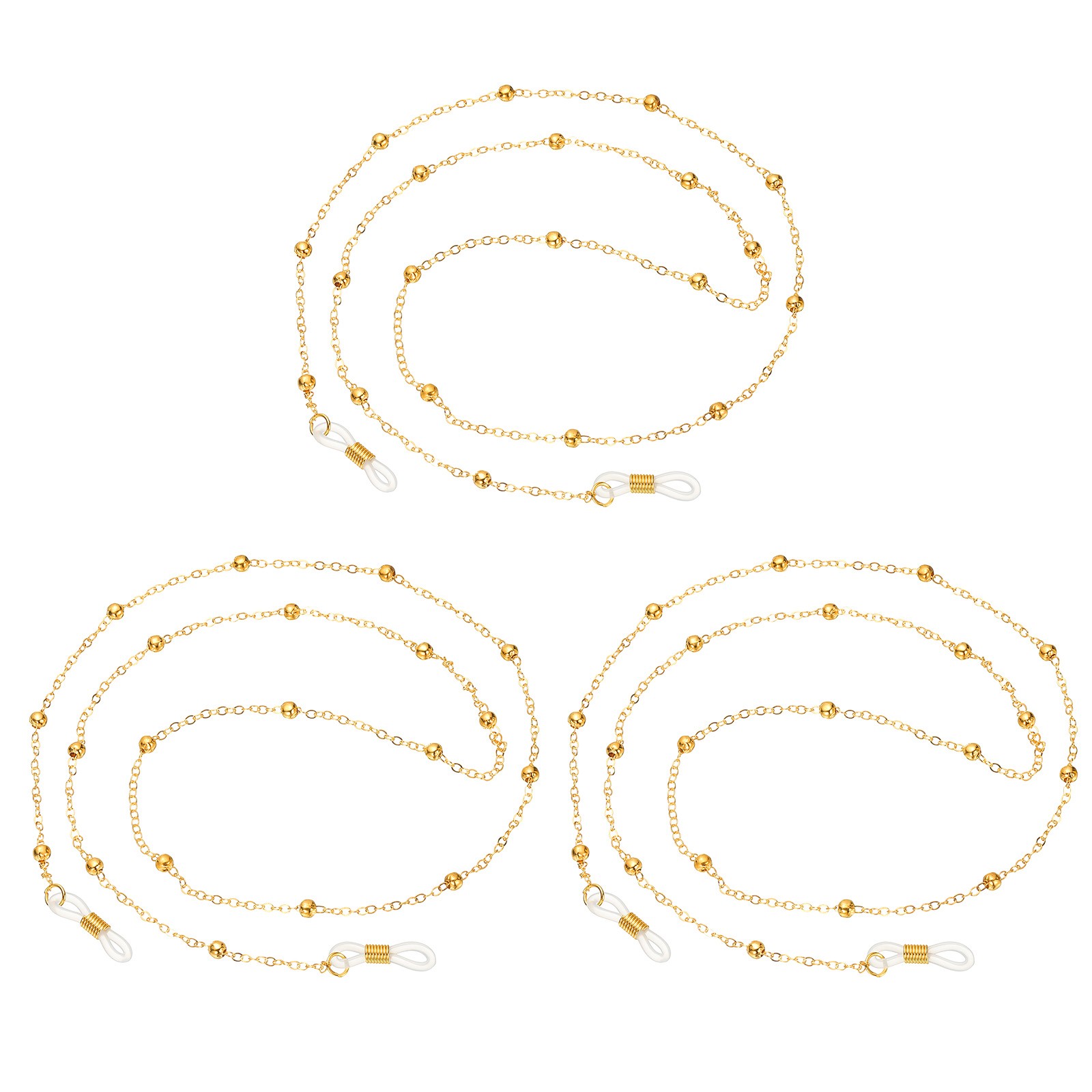 Eye Glasses Holders Around Neck, Gold Metal Beads Glasses Chain, 3 Pcs