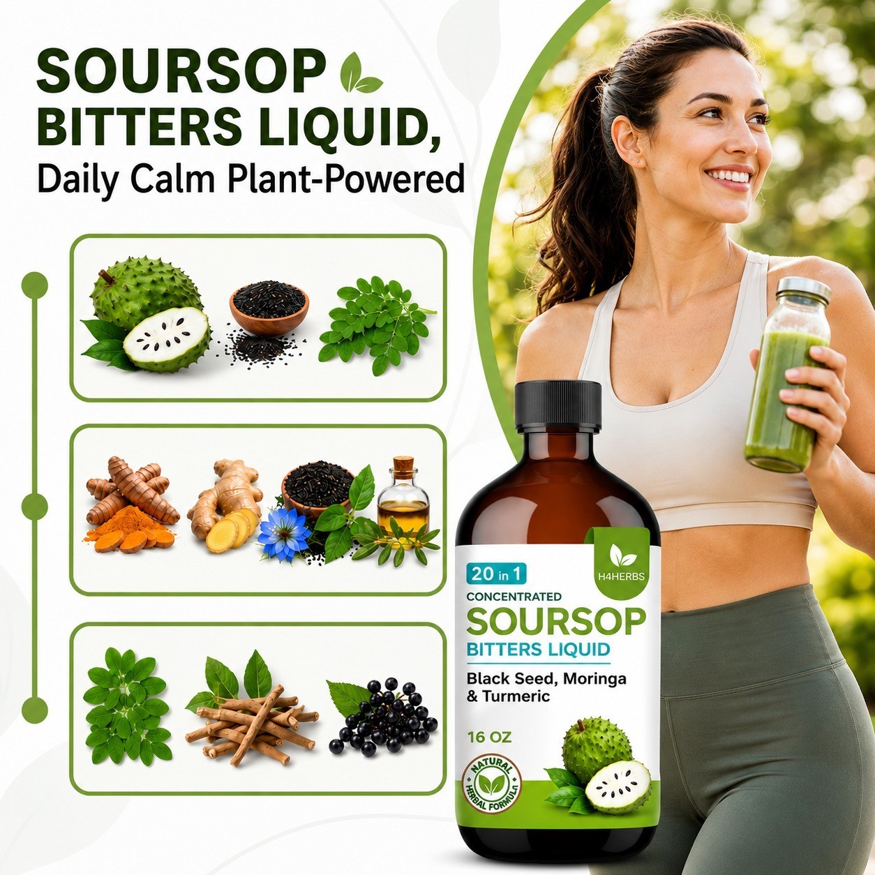 H4HERBS Soursop Bitters Liquid Herbal Blend Sugar Free Vegan Non-GMO
