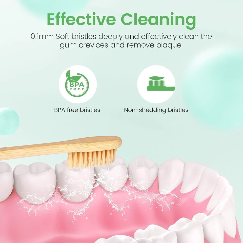 Bamboo Toothbrushes Soft Bristles 10 Pack, Biodegradable BPA Free Soft Bristles