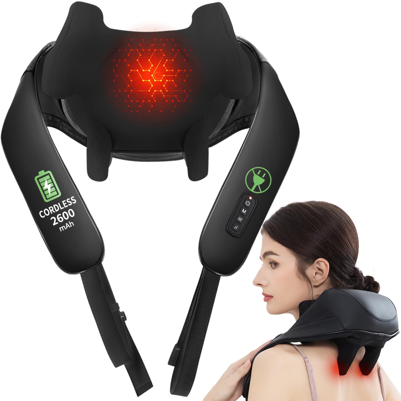 Masgre Shiatsu Neck And Back Massager Heat Upgraded 2600Mah Cordless Shoulder