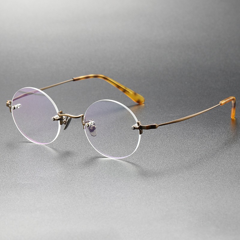 Pure Titanium Rimless Eyeglass Frame Retro Round Steve Jobs Rimless Glasses 43mm