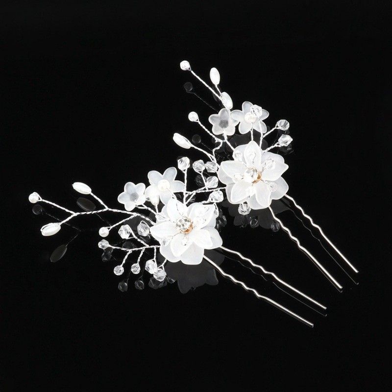 Hair Pins Bridal Wedding Crystal Pearls Bridesmaid Hair Clips Accessories Flower