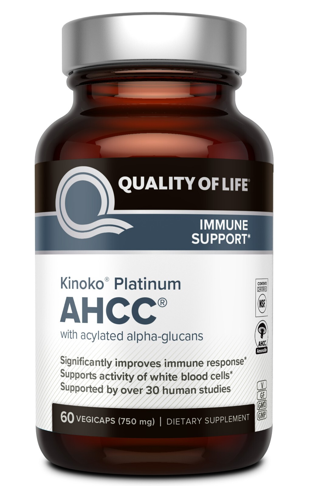 Kinoko Platinum AHCC 750 mg – Immune Supplement – Quality of Life – 60 Count