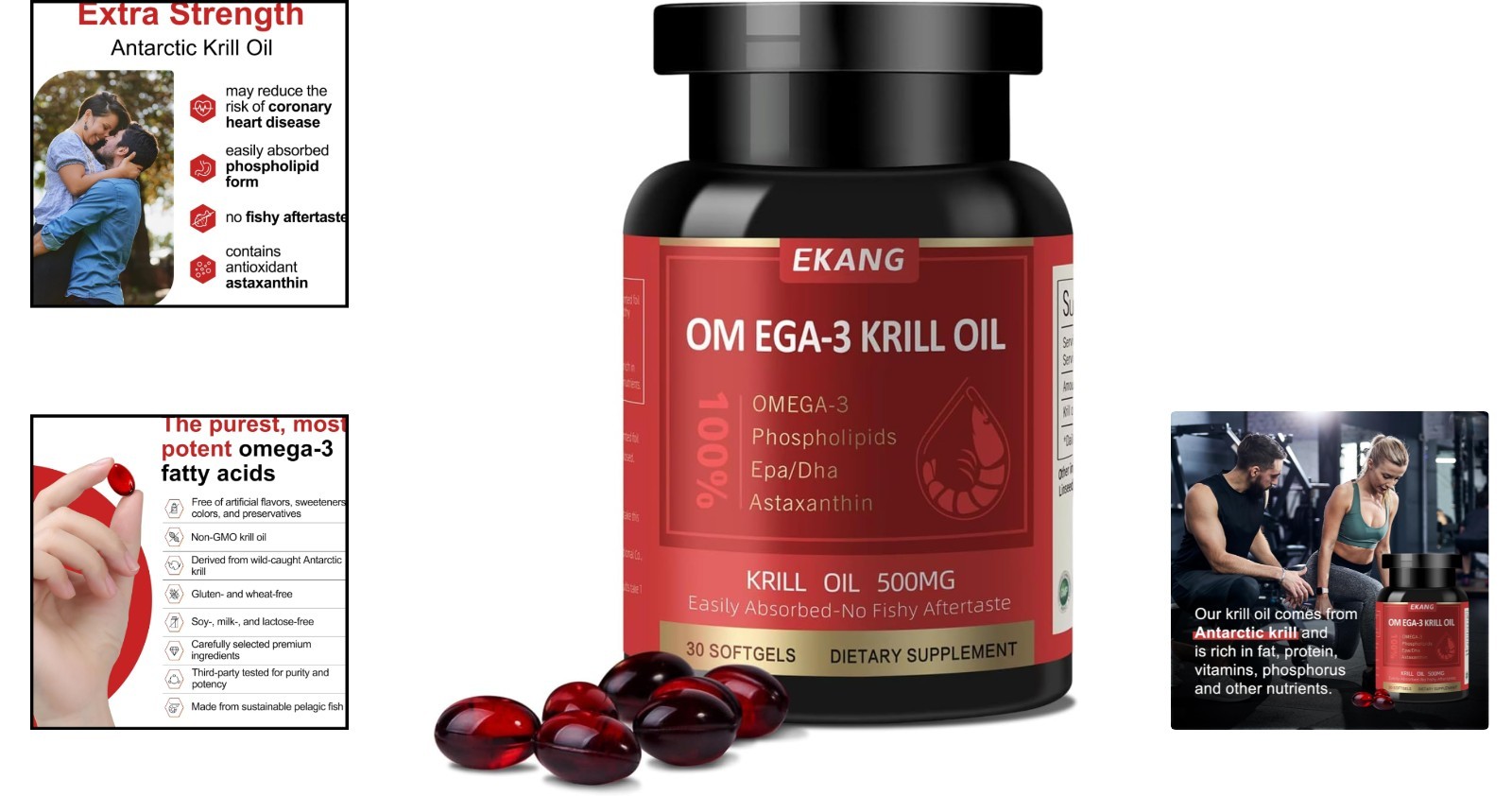 500mg Phospholipid-Bound Krill Oil with Astaxanthin – No Fishy Taste Softgels