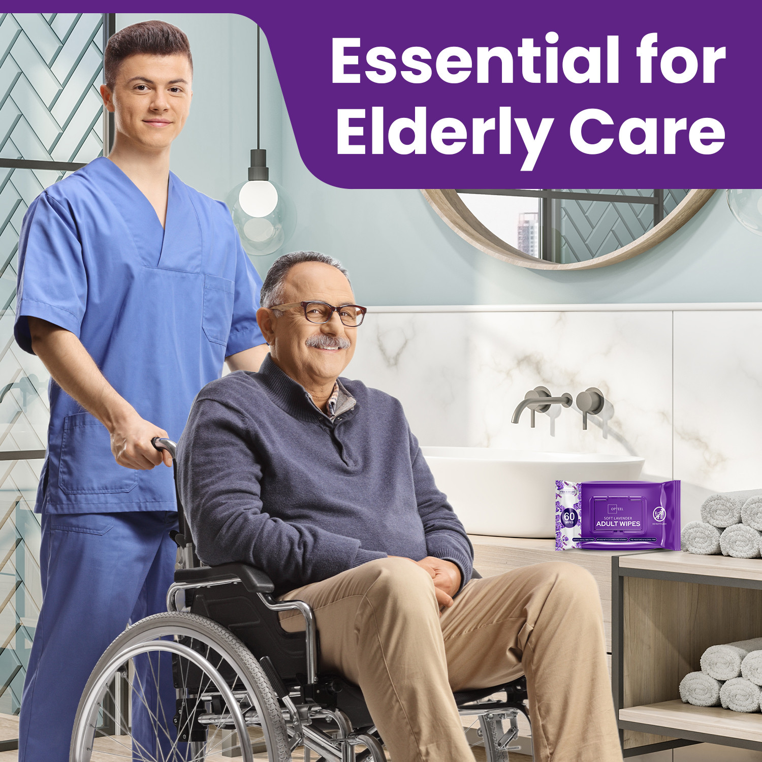 Adult Wipes For Elderly Soft Lavender – 8×13″ 720ct (Too Large,Not-Flushable)