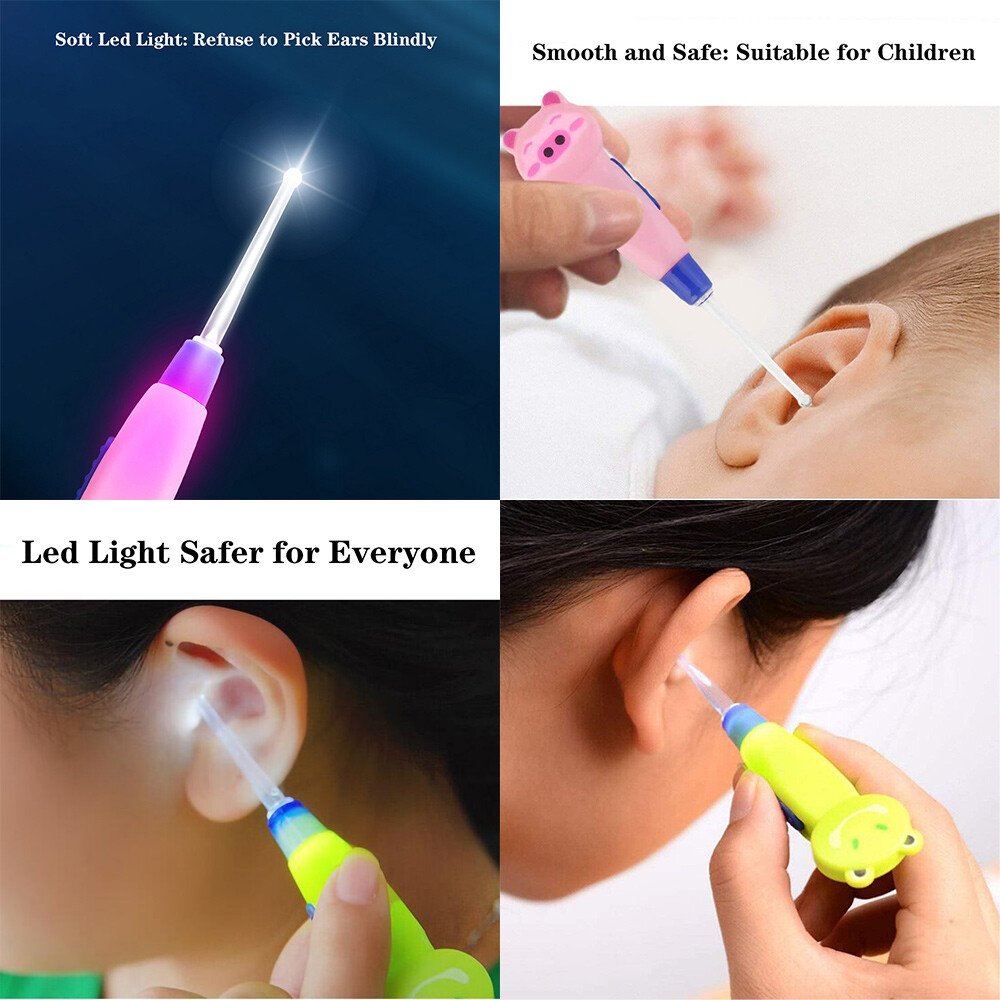 Cute Cartoon 5in1 Spoon Scoop Tweezers w/ LED Ear Wax Removal Tool for Kid Adult